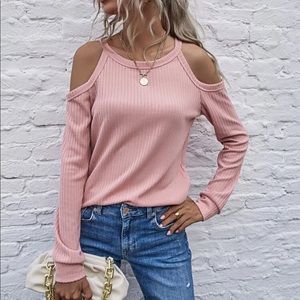 Womens Cold shoulder rib-nit tee
